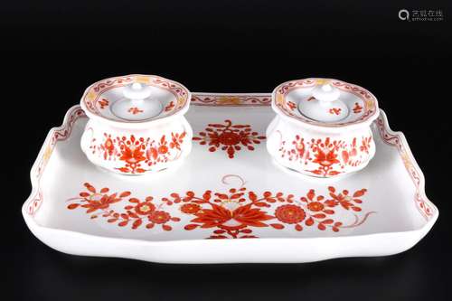 Meissen Indian Orange inkstand desk set, Schreibtischgarnitu...