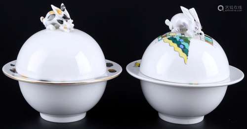 Meissen 2 lidded boxes with rabbits 1st choice, Peter Strang...