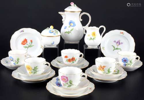 Meissen Flowers mocha coffee service for 6 persons, Mokkaser...