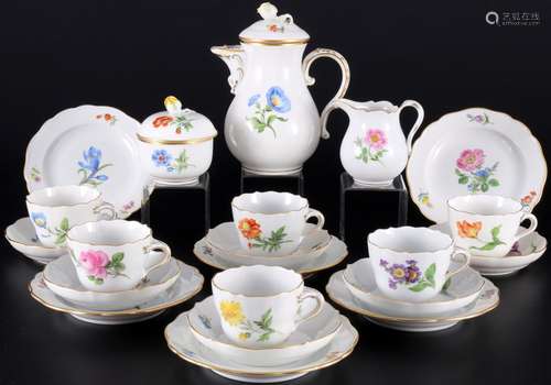 Meissen Flower mocha coffee service for 6 persons, Mokkaserv...