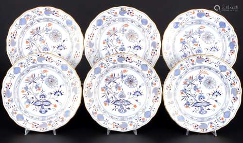 Meissen Onion Pattern Red Gold 6 dinner plates 1st choice, S...