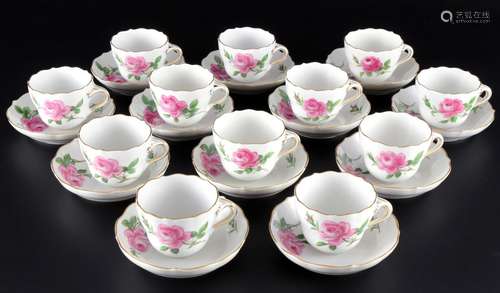 Meissen Red Rose 12 mocha coffee cups, Mokkatassen,