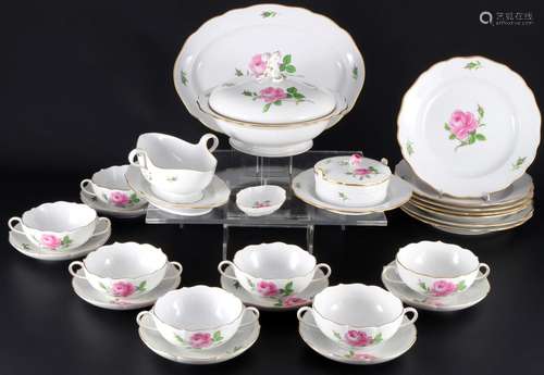 Meissen Red Rose dinner service for 7 persons, Speiseservice...