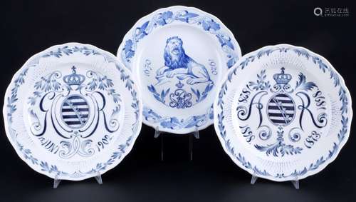 Meissen 3 regiment plates, knob mark / pfeiffer period, Regi...