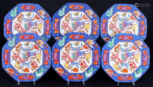 Hermes Paris Marqueterie 6 dinner plates, Speiseteller,