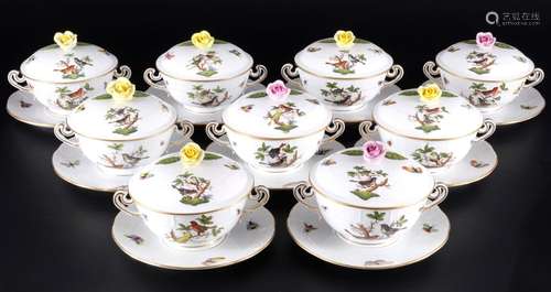 Herend Rothschild 9 lidded soup cups, Suppentassen mit Decke...