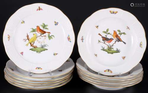 Herend Rothschild 6 dinner and 6 soup plates, Speiseteller u...