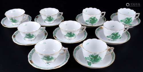 Herend Apponyi Vert 9 cups with saucers, 711 / 735, Mokkatas...