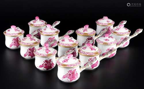 Herend Apponyi Purpur 12 lidded chocolate cups, Schokoladent...