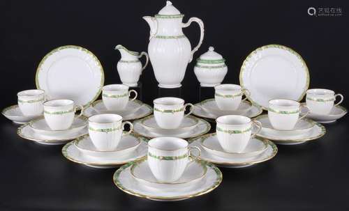 KPM Berlin Rocaille Green Ribbon coffee service for 10 perso...