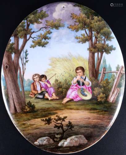 KPM Berlin around 1900 porcelain painting with children in i...