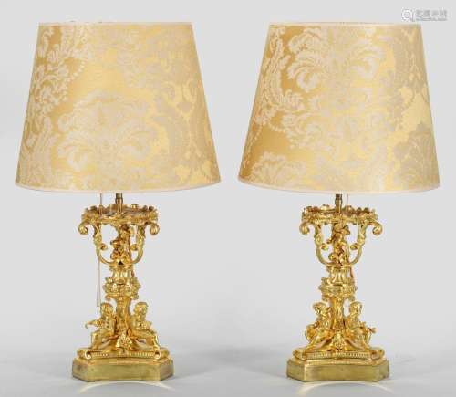Paar große Napoleon III-Tischlampen