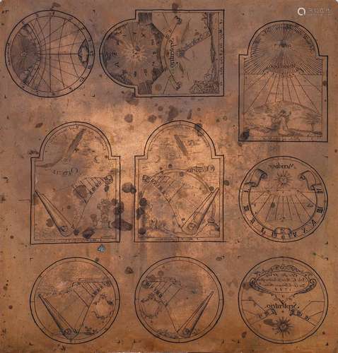 Kupferstichplatte für Sonnenuhrskalen