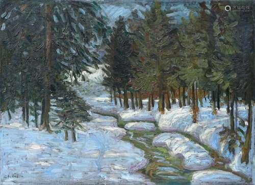 Georg Egmont Oehme, Winterwald mit Bachlauf. Wohl um 1910.