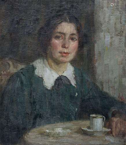 Alfred Schmidt, Junge Frau beim Kaffee. Um 1920.