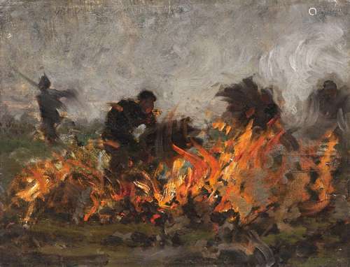 Unbekannter Künstler, Soldaten am Feuer. Early 20th cent.