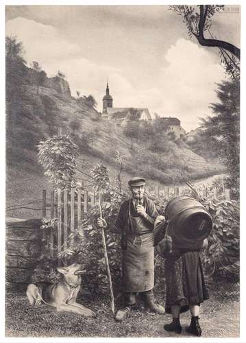 Richard Müller "Bauernpaar mit Hund in Dohna" (Bli...