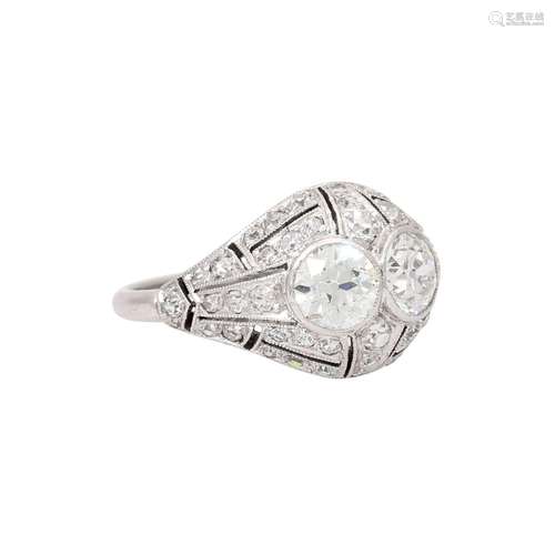 Art Déco Ring mit 2 Altschliffdiamanten, zus. ca. 0,8 ct,