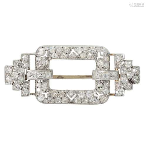 Art Déco Brosche mit Diamanten von zus. ca. 2,4 ct,