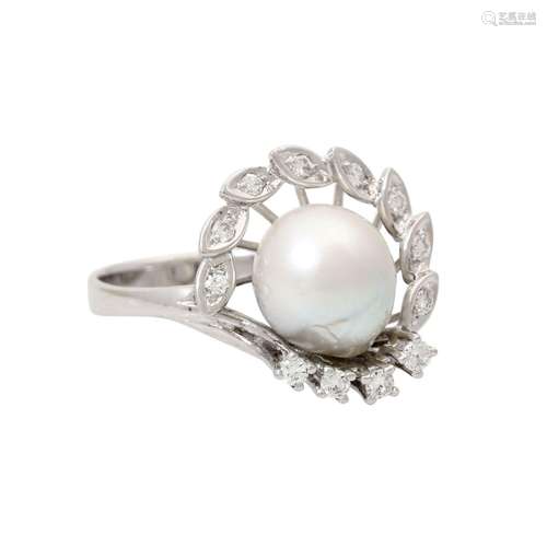 Ring mit Perle und Brillanten zus. ca. 0,42 ct,