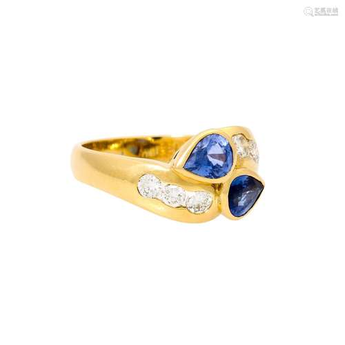 Ring mit 2 schönen Saphirtropfen, zus. ca. 1,88 ct und 6 Bri...