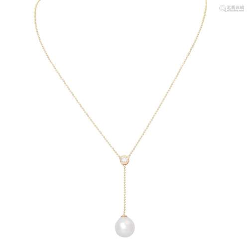 Y-Collier mit Südseeperle und Brillant von ca. 0,25 ct,