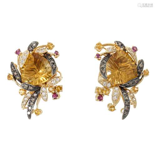 LE VIAN Ohrringe mit farbigem Steinbesatz und Brillanten ca....