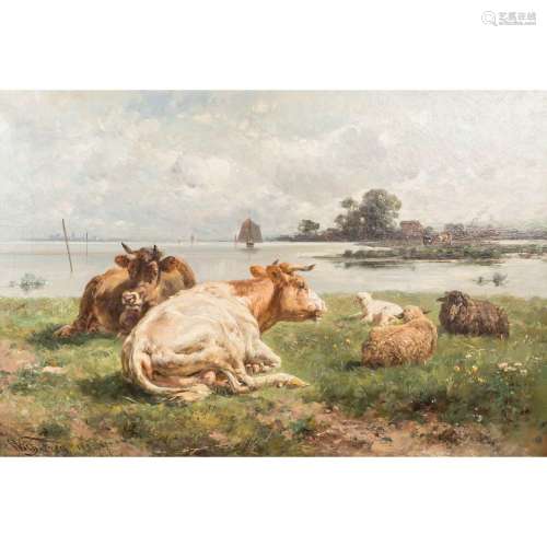 FREY, WILHELM  (1826-1911) "Weidende Tiere am Seeufer&q...
