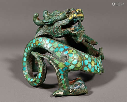 China bronze wrong silver coiling dragon beast town