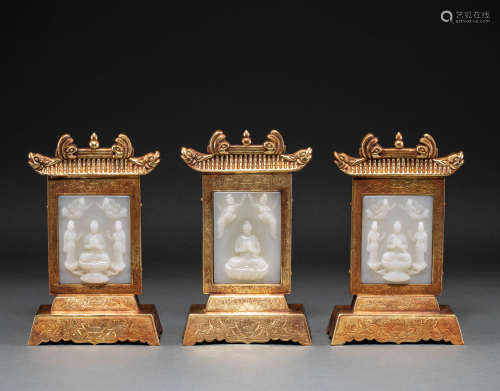 China's Qing Dynasty Hotan jade gilded Buddhist niche