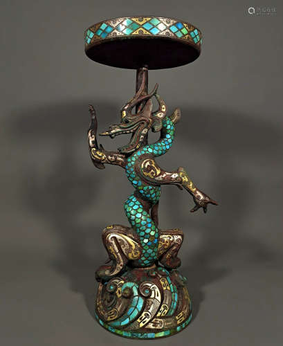Chinese bronze dragon lamp