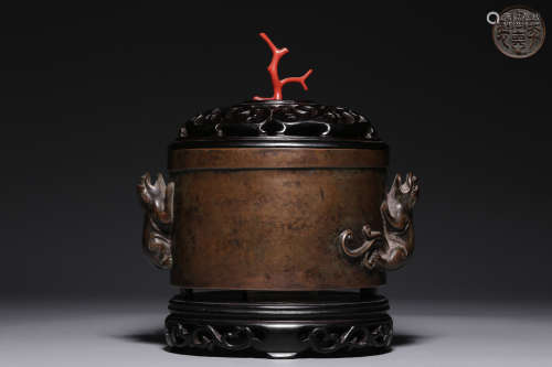 Ming Dynasty Chi long ear drum copper censer