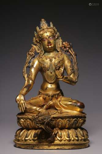 Gilded bronze and green seated Tara