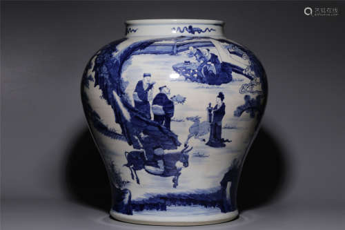 Qing Dynasty, the blue and white group of immortals wish bir...