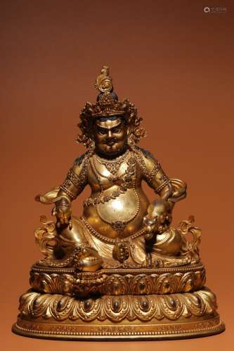 Gilded bronze seated image of the God of Wealth