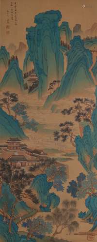 Wen Zhengming landscape silk vertical axis