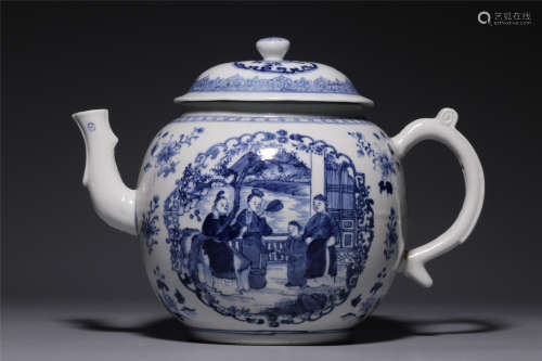 Qing Dynasty, blue and white figure story picture teapot