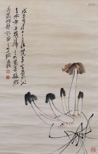 Zhang Daqian fairy mushroom color paper vertical axis