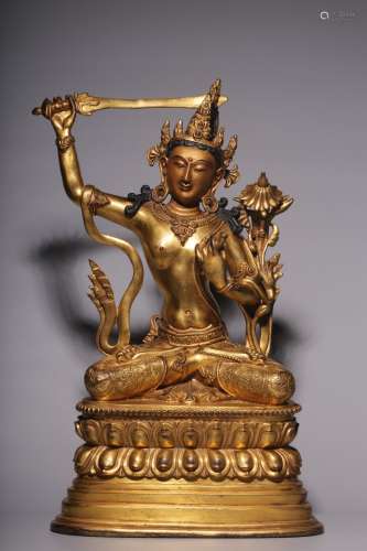 Gilded bronze seated image of Manjusri Bodhisattva