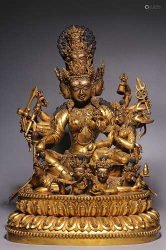 Gilt bronze double body Buddha statue of the mother of Fortu...