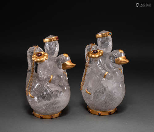 Chinese crystal man riding duck pot