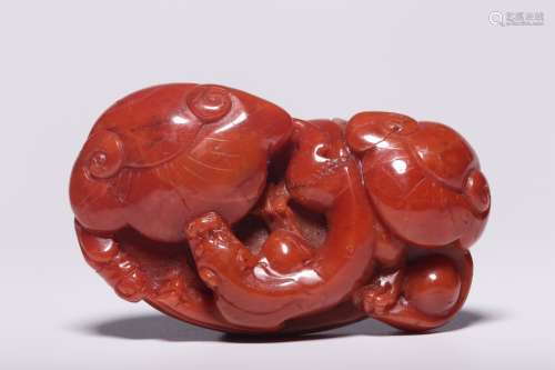 Southern red agate Chi dragon wishful handle piece