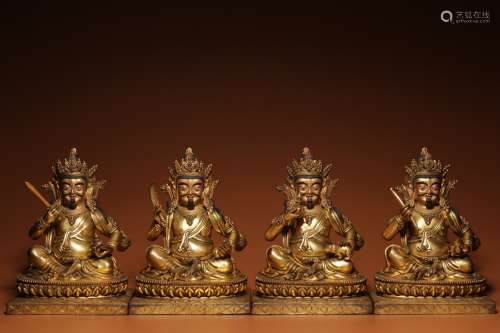 Gilded bronze seated statues of the four Heavenly Kings