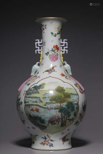 Qing Dynasty foreign color window figures amphora