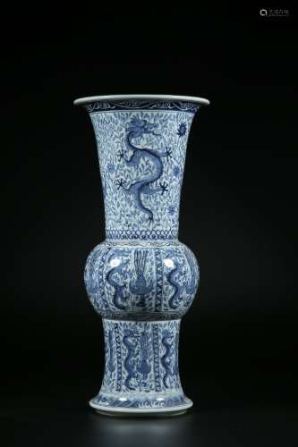 The Qing Dynasty blue and white dragon and phoenix vase