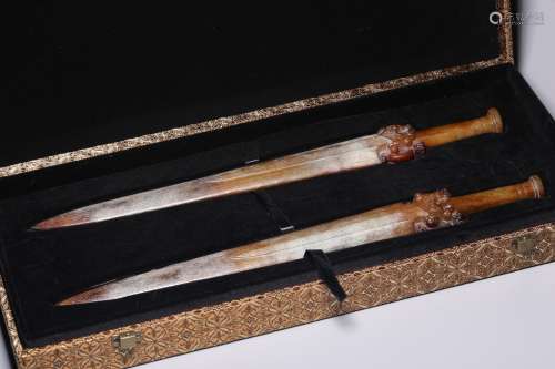 Hetian jade belt Qin you silk wool carved jade sword