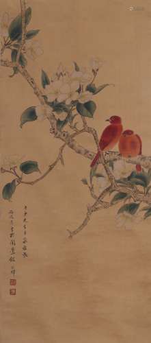 Tian Shiguang flowers and birds color paper vertical axis