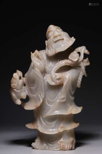 In the Qing Dynasty, Hetian jade play animal Arhat statue