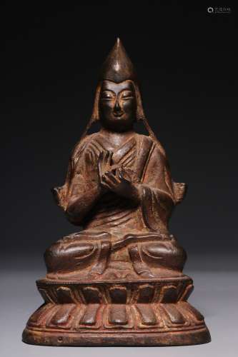 Bronze lacquered gold sitting statue of Zongkaba in Qing Dyn...