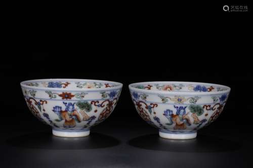 Ming Dynasty blue and white colorful Taoist figures bowl pai...